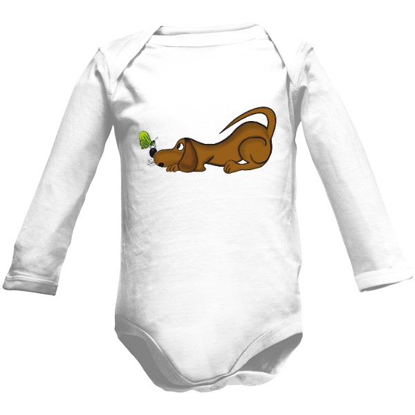 Dětské body Long Organic s potiskem  Pes a motýl - Dětské Body