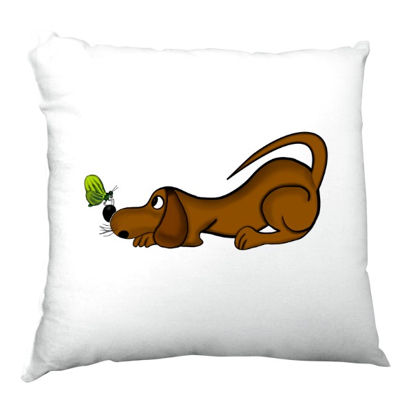 Polštář saténový s potiskem Pes a motýl